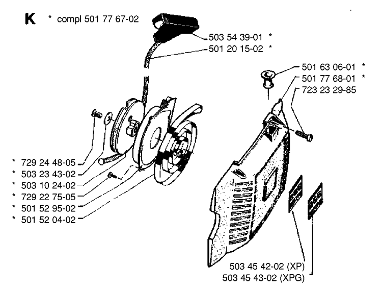 Starter Diagram and Parts List for 266  Husqvarna Chainsaw