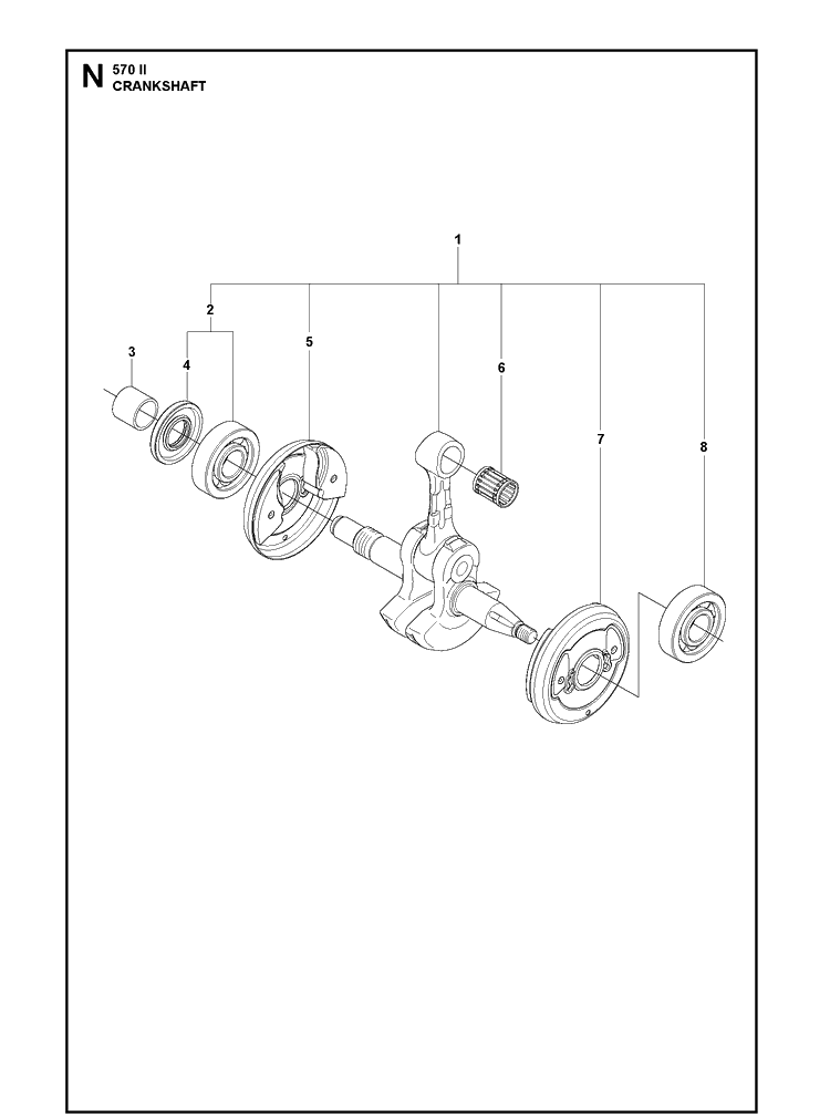 Crankshaft Diagram and Parts List for 570II 2017-06 Husqvarna Chainsaw