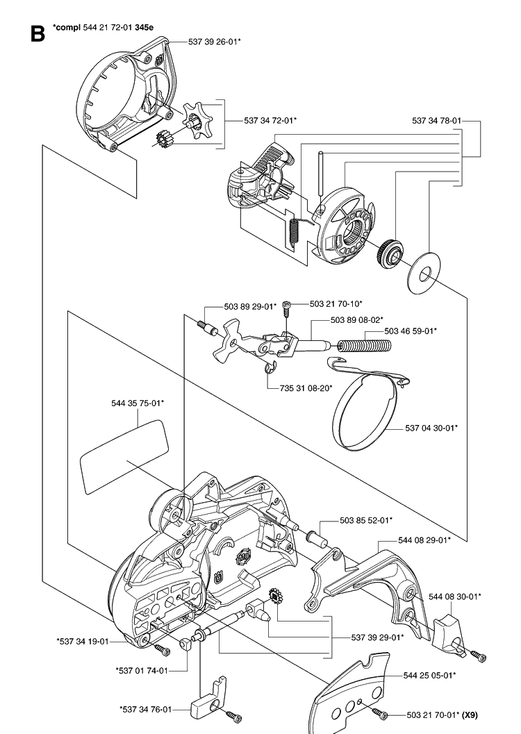 Chain Brake 2 Diagram and Parts List for 340E 20062300001-Current Husqvarna Chainsaw