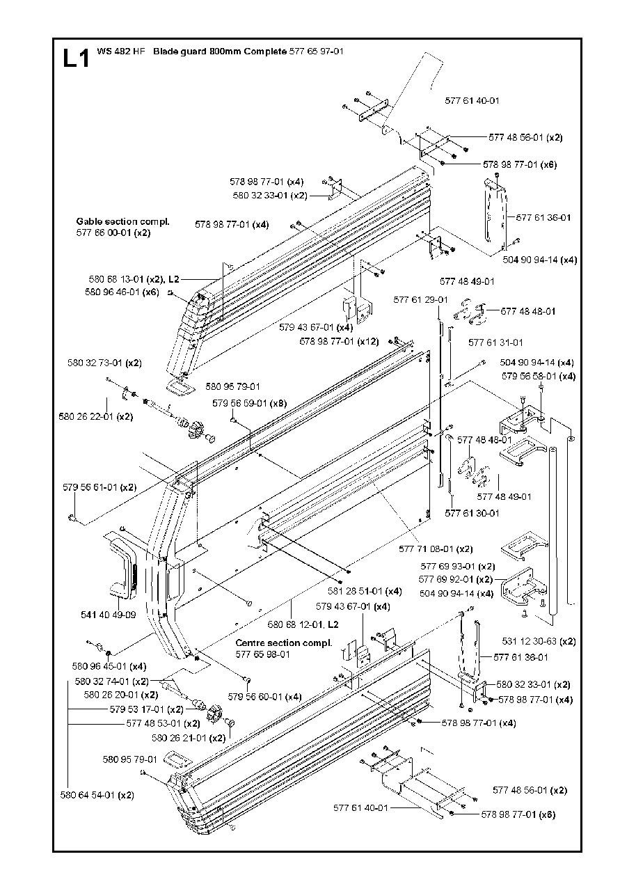 Guards 800mm Diagram and Parts List for WS482HF (00000001275 - 20134501536)(2012-07) Husqvarna Circular Saw