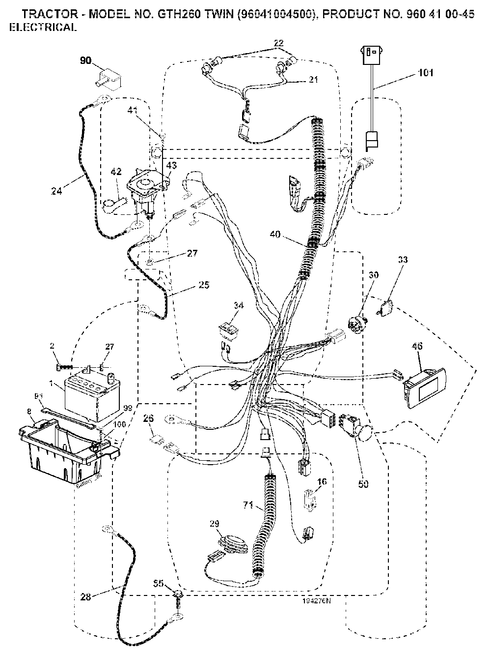 Electrical Diagram and Parts List for GTH260TWIN (96041004500, 960410045)(2007-02) Husqvarna Lawn Tractor