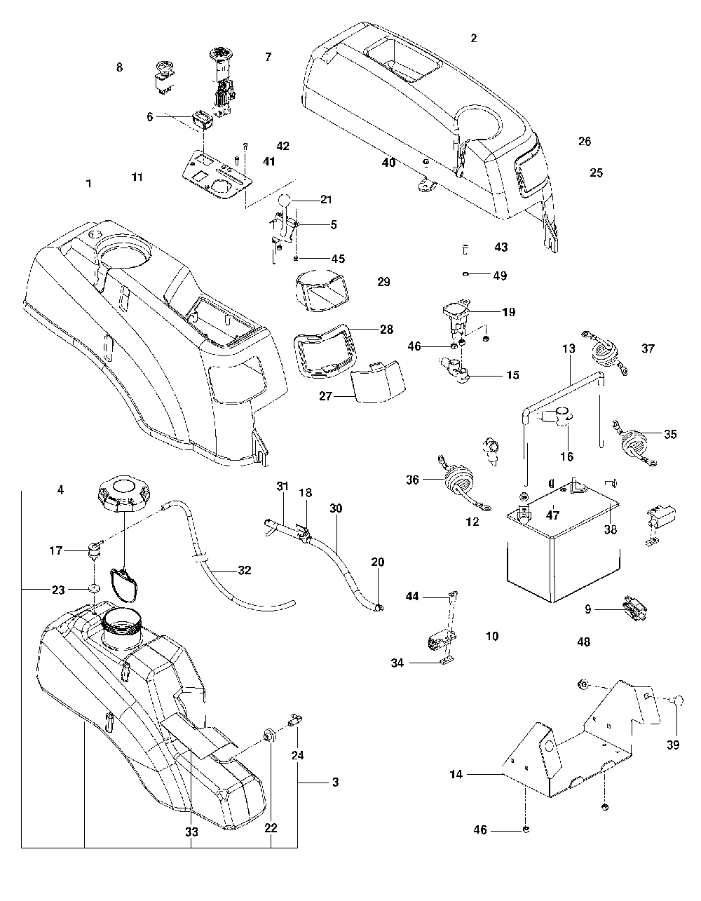 Ignition System Diagram and Parts List for RZ46IBF 967277604-00, 2014-03 Husqvarna Lawn Tractor