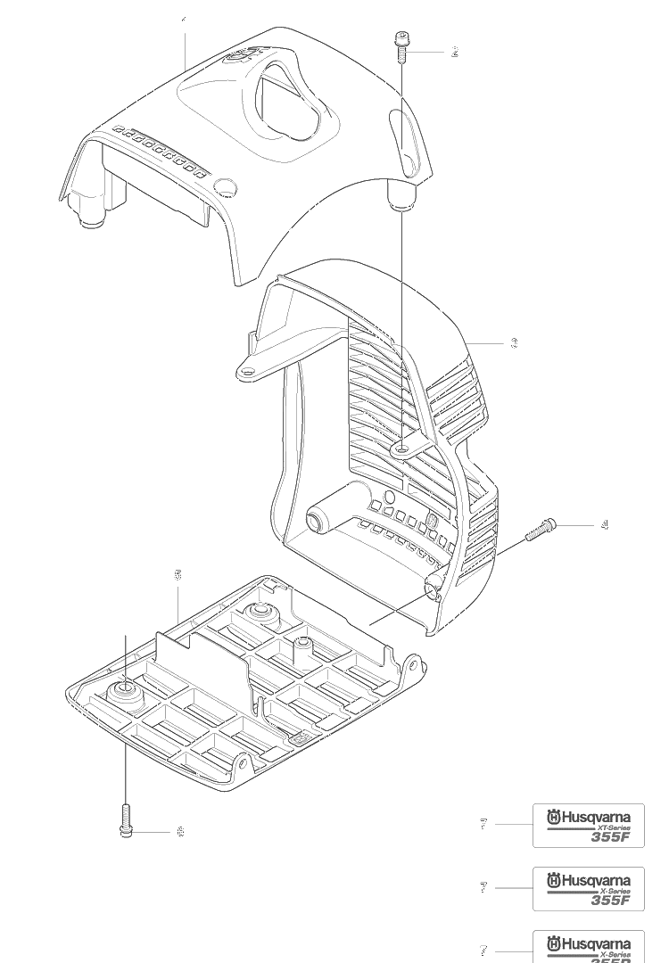 Top Cover / Muffler Guard Diagram and Parts List for 355 2007-07 Husqvarna Brush Cutter