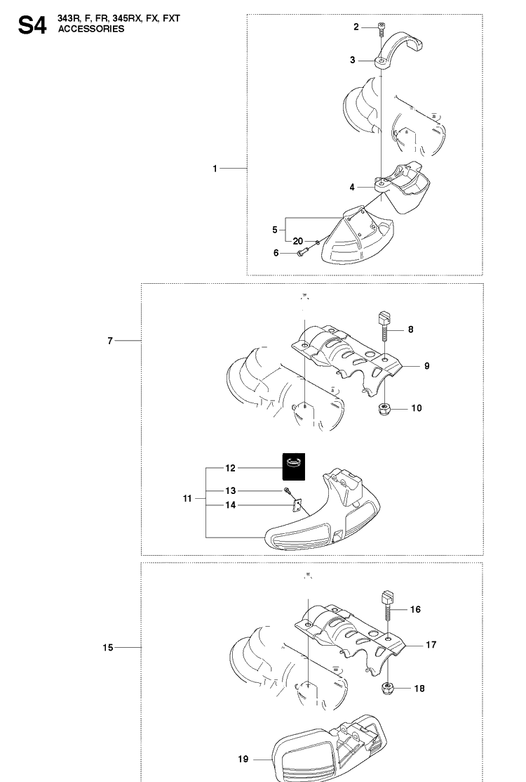 Accessories Diagram and Parts List for 345RX 20103600001-20144899999 Husqvarna Brush Cutter
