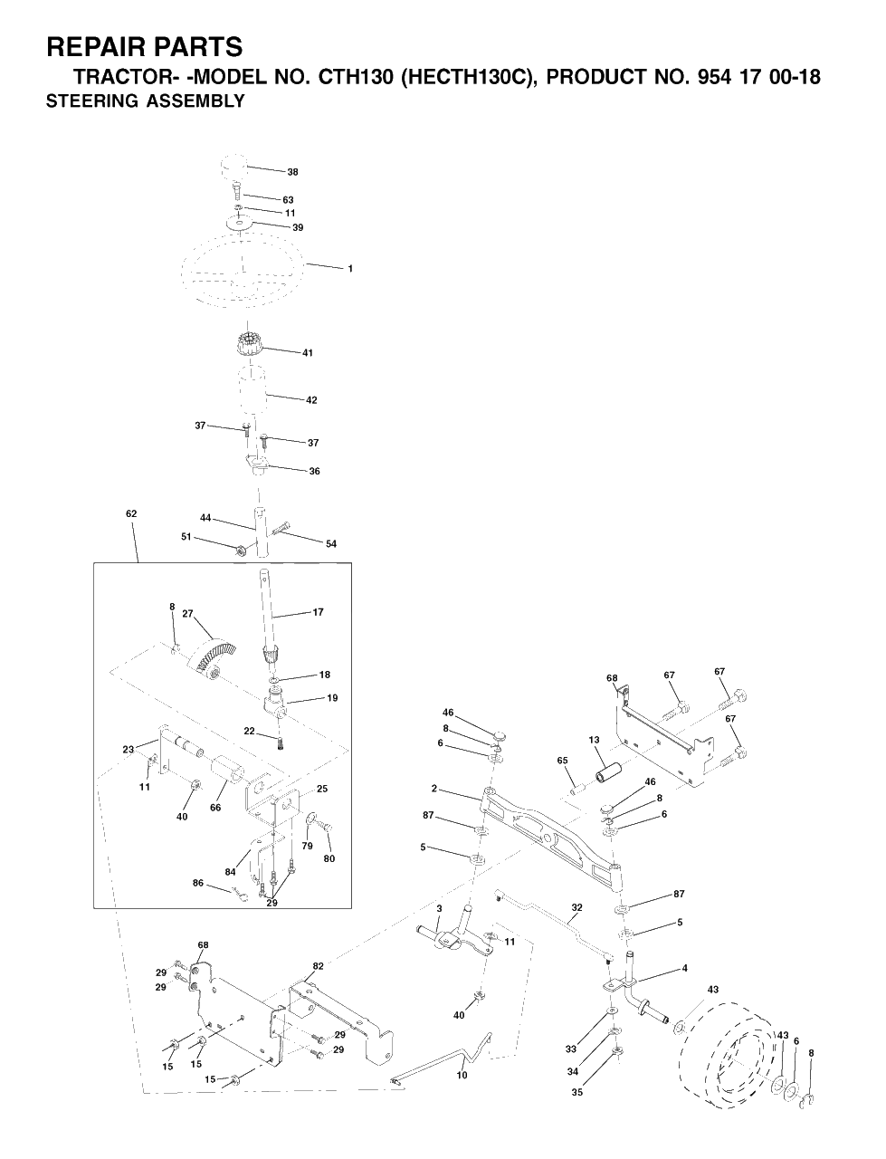 Steering Diagram and Parts List for CTH130 (954170018-C)(2001-02) Husqvarna Lawn Tractor