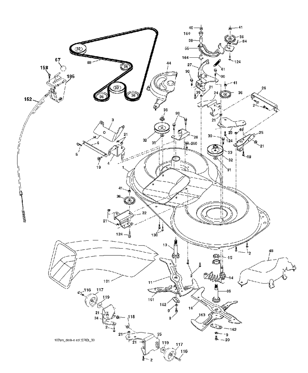 Mower Deck / Cutting Deck Diagram and Parts List for P200107HRB (960610178-05)(2011-08) Husqvarna Lawn Tractor