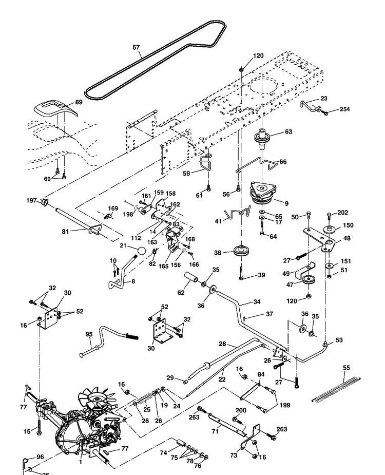 Drive Diagram and Parts List for YTH2448 (96015000100)(2005-01) Husqvarna Lawn Tractor