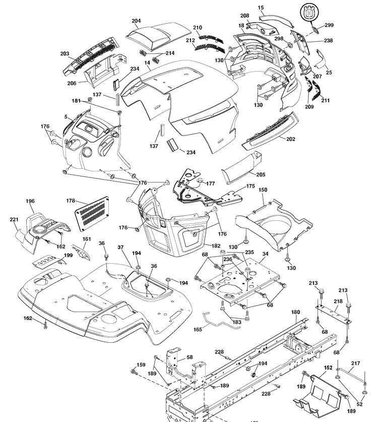 Chassis And Enclosures Diagram and Parts List for YTH2042TD (96041005403)(2010-02) Husqvarna Lawn Mower
