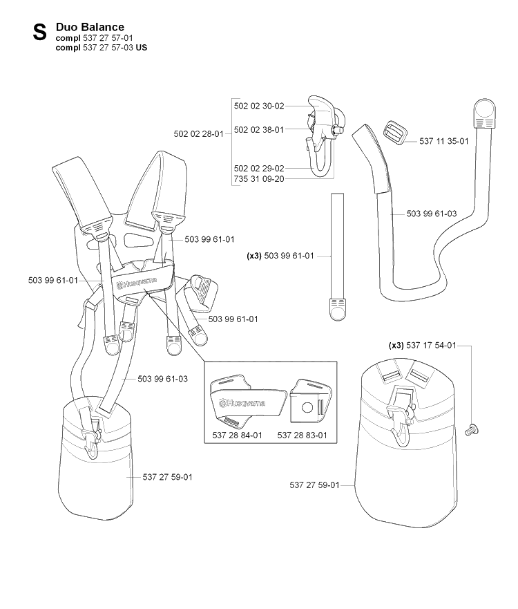 Harness Diagram and Parts List for 232L 20070100001-Current Husqvarna Edger