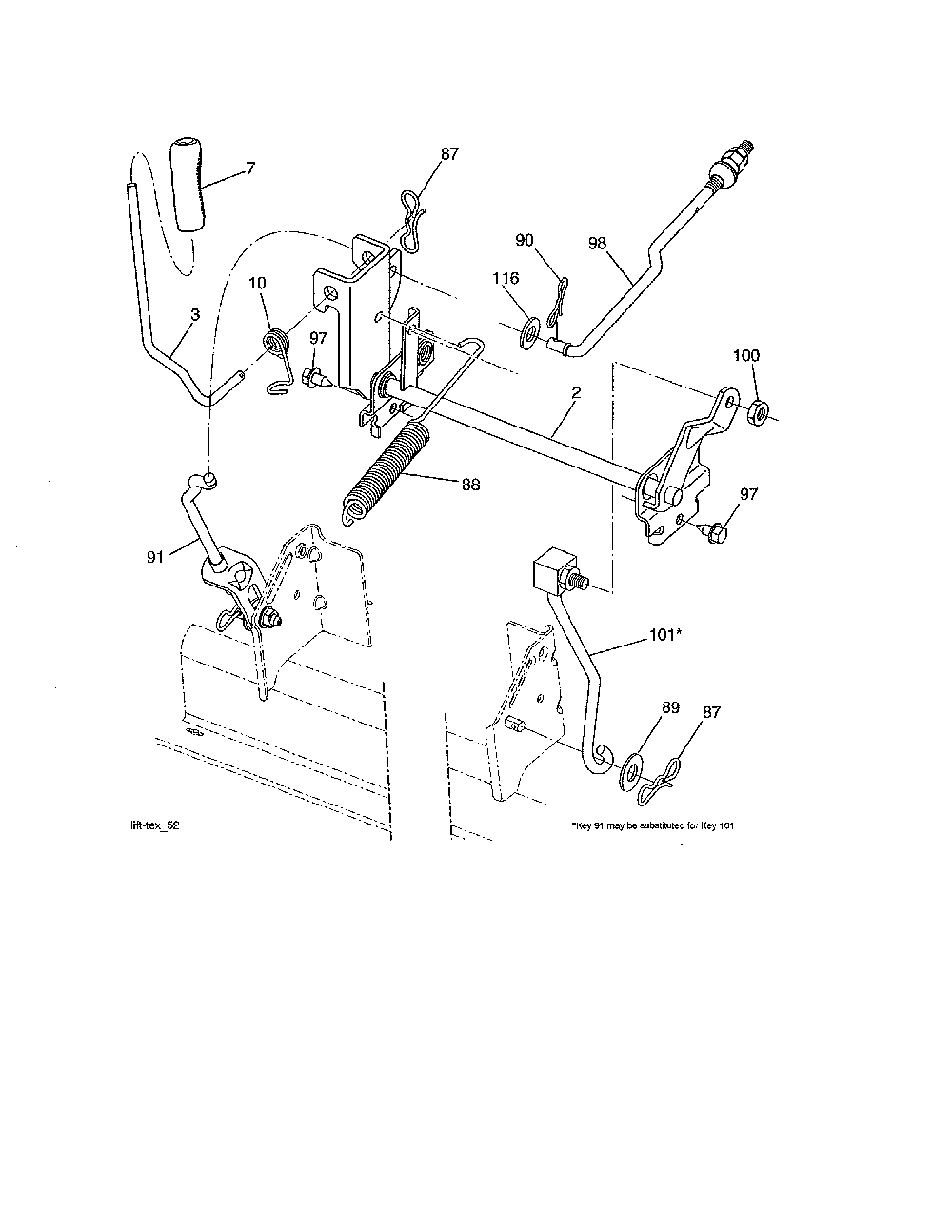 Mower lift Diagram and Parts List for YT42CS-502110  Husqvarna Lawn Tractor