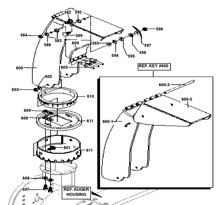 Chute Assembly Diagram and Parts List for ST522H 1998-01 Husqvarna Snow Blower