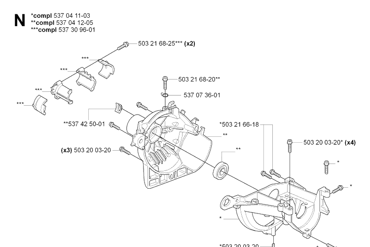 Crankcase And Clutchdrum Diagram and Parts List for 323HE3 20090900001-Current Husqvarna Hedge Trimmer