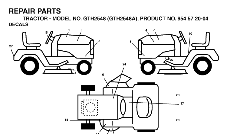 Decals Diagram and Parts List for GTH2548 (954572004)(2004-05) Husqvarna Lawn Tractor