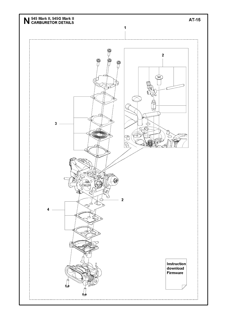 Carburetor Details Diagram and Parts List for 545-545G Mark II Husqvarna Chainsaw