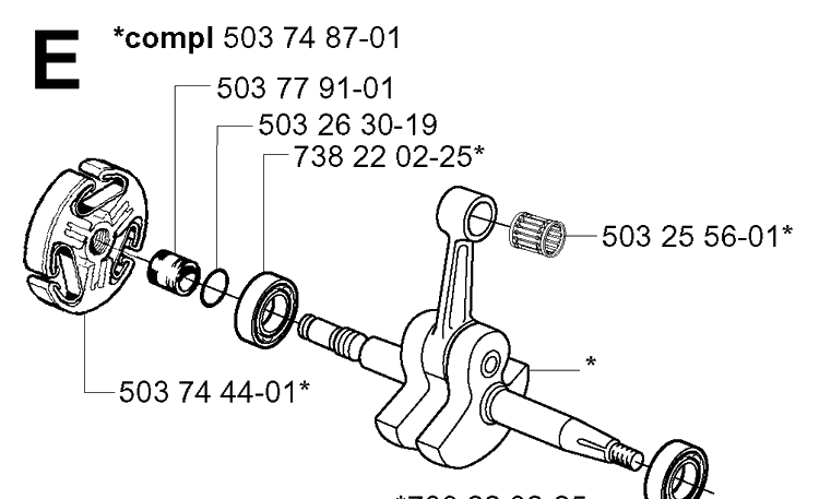 Crankshaft Diagram and Parts List for 365 20020100001-20034400000 Husqvarna Chainsaw