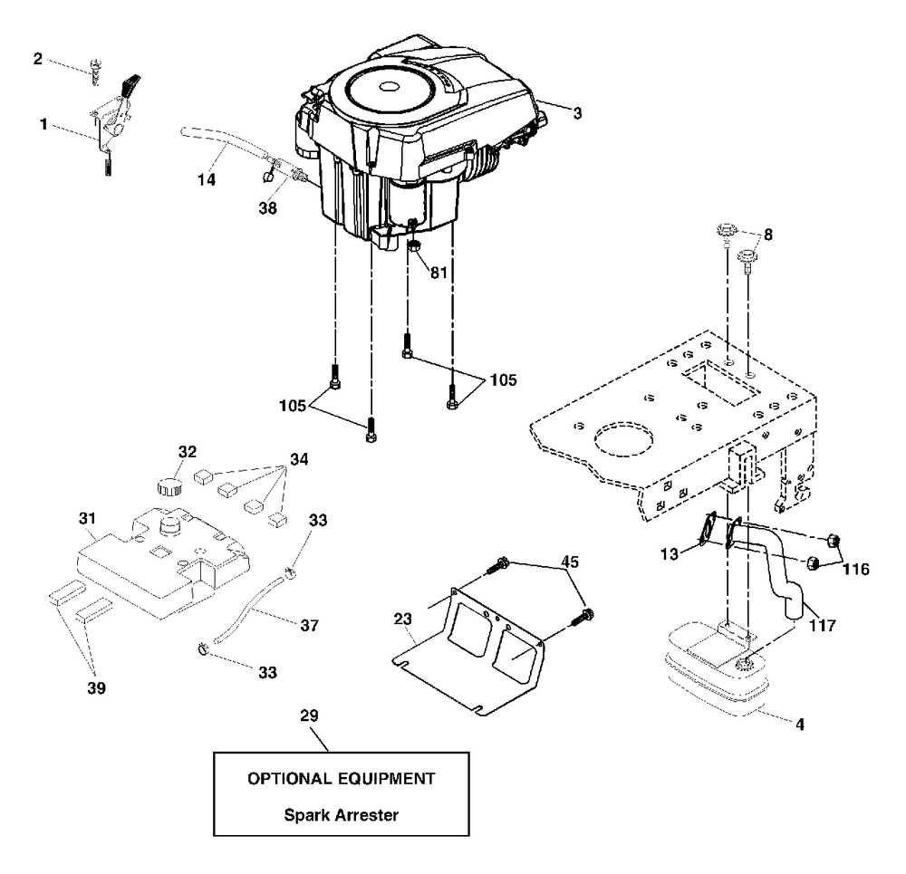 Engine Diagram and Parts List for LTH2042 (954571953-B)(2004-01) Husqvarna Lawn Tractor