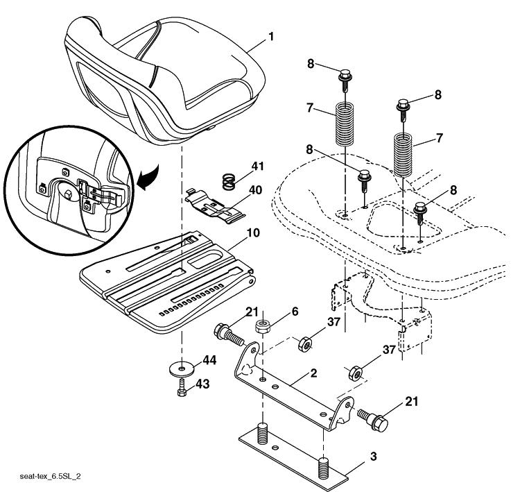 Seat Assembly Diagram and Parts List for YTH20K46 (917289543)(2010-02) Husqvarna Lawn Mower