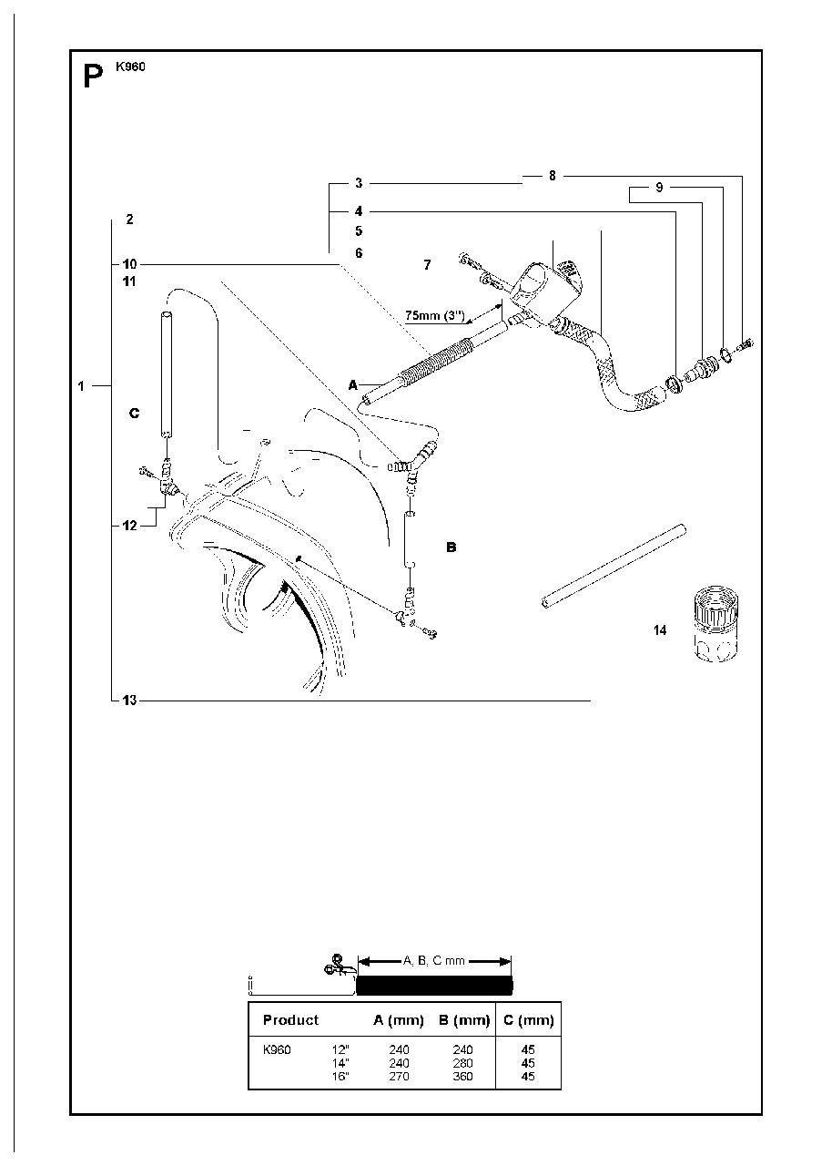Water Hose Kit Diagram and Parts List for K960 2007-07 Husqvarna Circular Saw