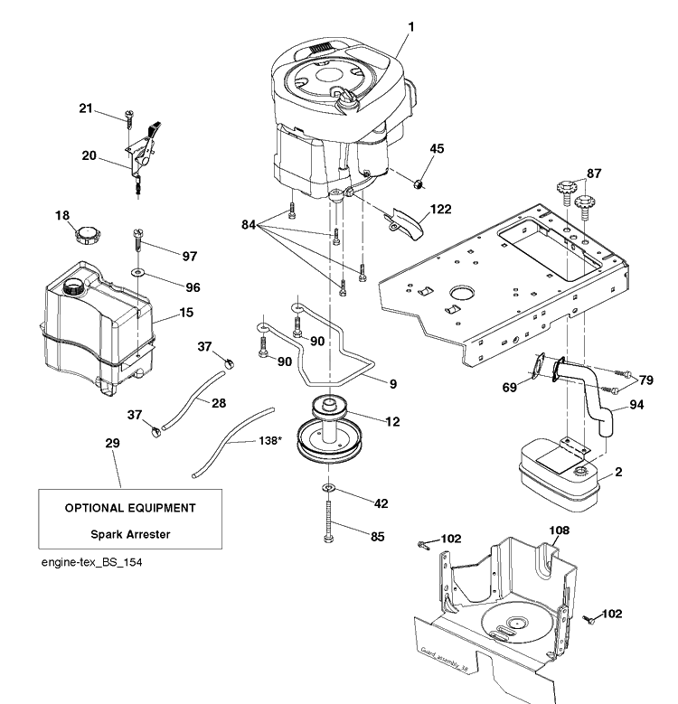 Engine Diagram and Parts List for TC138 (96051017900)(2018-07) Husqvarna Lawn Tractor