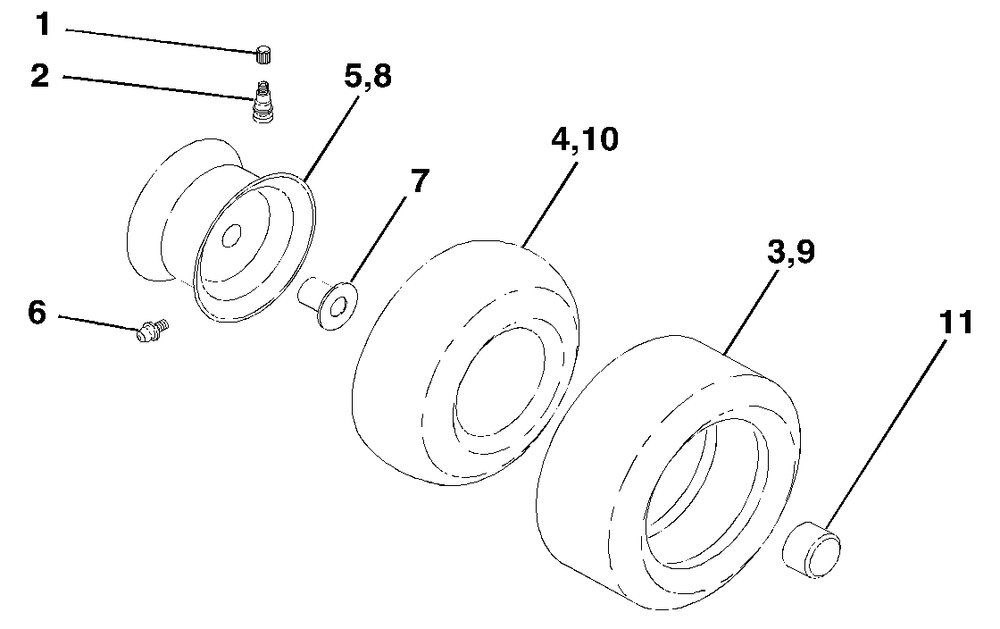 Wheels And Tires Diagram and Parts List for YTH1542 (954567048-C)(2001-04) Husqvarna Lawn Tractor