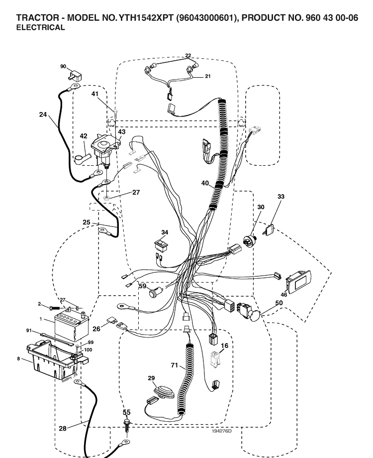 Electrical Diagram and Parts List for YTH1542XP (96043000601)(2006-03) Husqvarna Lawn Tractor