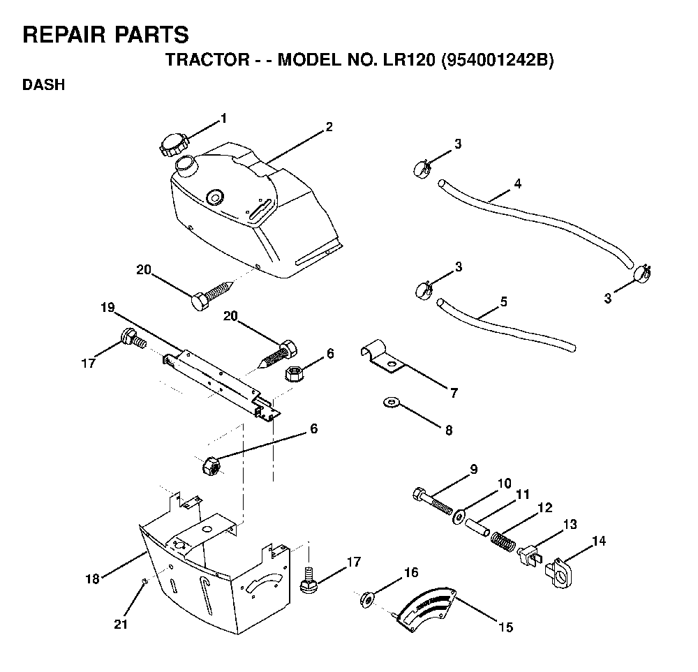 Dash Diagram and Parts List for LR120 (954001242B)(1995-02) Husqvarna Lawn Tractor