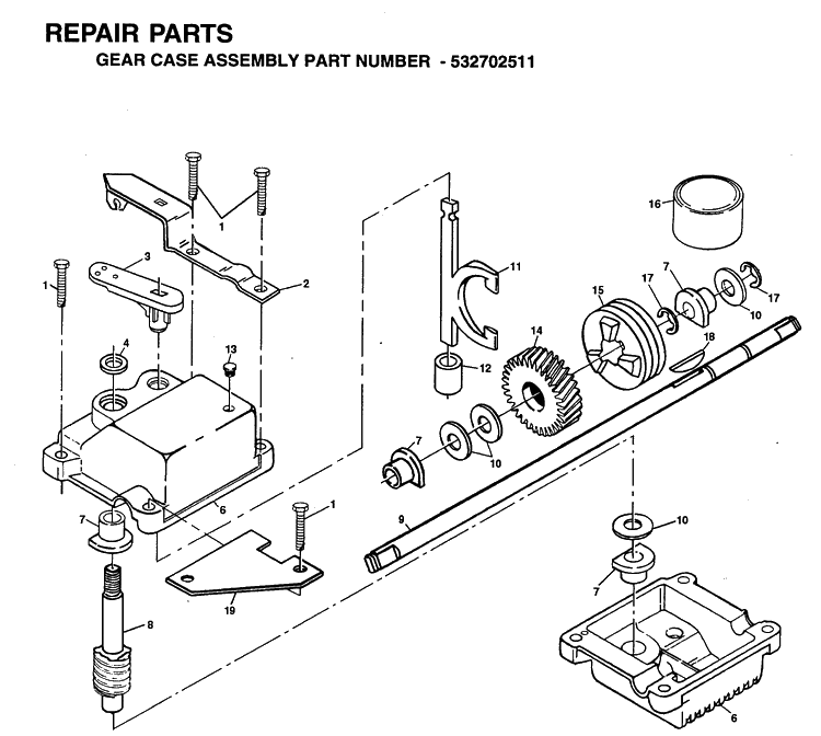 Gear Case Diagram and Parts List for 56SF (954140035)(1996-10) Husqvarna Lawn Mower
