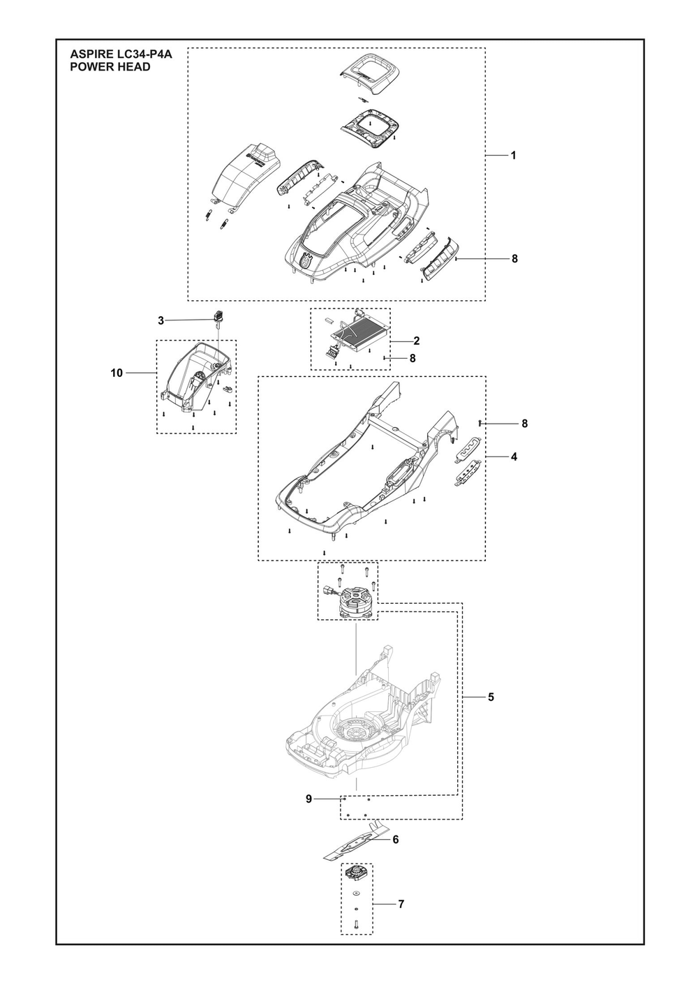 Power Head Diagram and Parts List for LC34-P4A  Husqvarna Lawn Mower