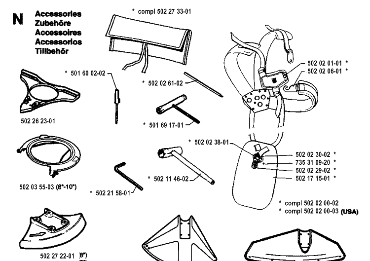 Accessories Diagram and Parts List for 250RX 19944000001-19954000000 Husqvarna Brush Cutter