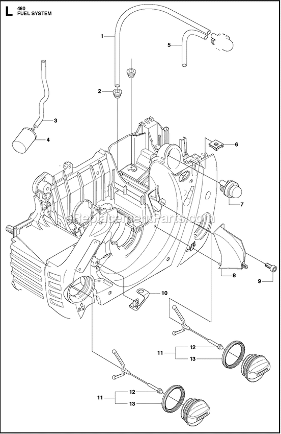 Fuel System Diagram and Parts List for 460RANCHER  Husqvarna Chainsaw