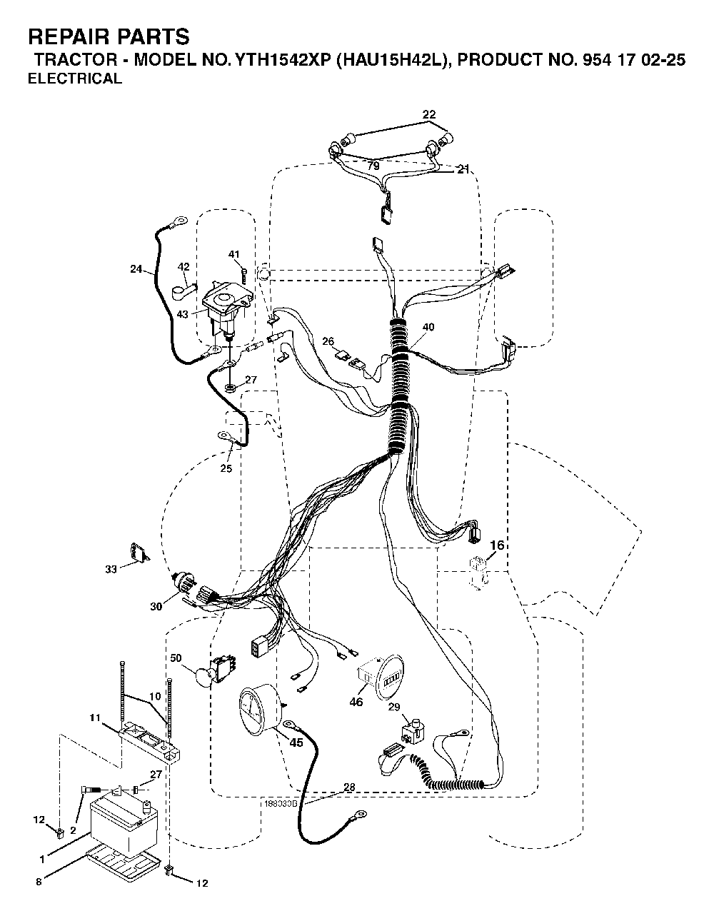 Electrical Diagram and Parts List for YTH1542XP (HAU15H42L, 954170225)(2005-05) Husqvarna Lawn Tractor