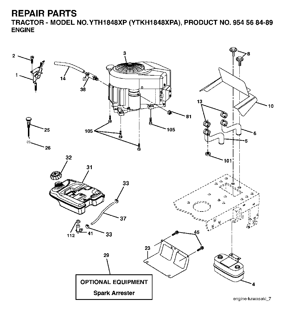 Engine Diagram and Parts List for YTKH1848XPA (954568489)(2004-03) Husqvarna Lawn Tractor