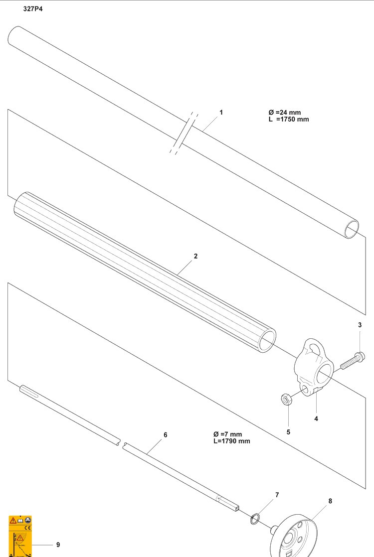 P4 Shaft Diagram and Parts List for 327P4 2008-03 Husqvarna Pole Saw