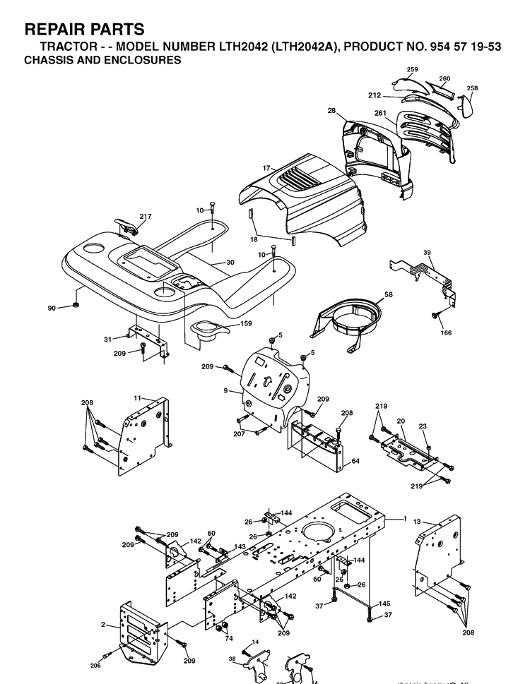 Chassis And Enclosures Diagram and Parts List for LTH2042-LTH2042A 2003-12 Husqvarna Lawn Tractor