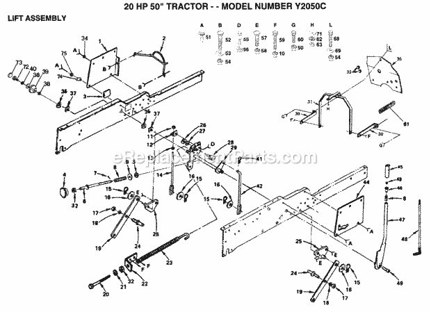 Lift Diagram and Parts List for Y2050C 1993 Husqvarna Lawn Tractor