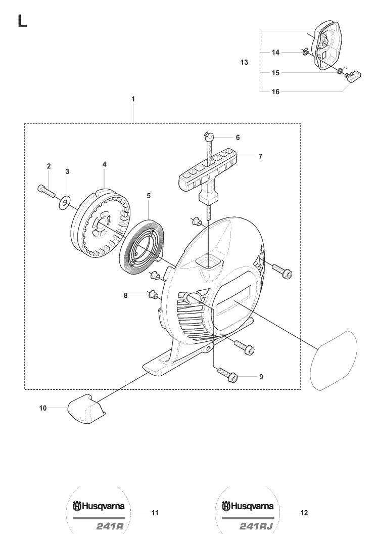 Starter Diagram and Parts List for 241RJ  Husqvarna Brush Cutter