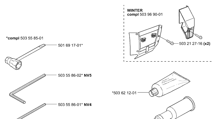 Accessories Diagram and Parts List for 365EPA 2003-11 Husqvarna Chainsaw
