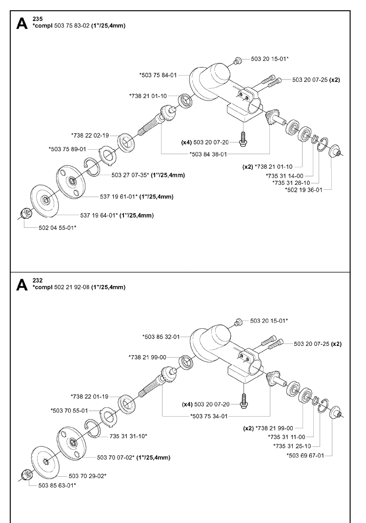 Bevel Gear Diagram and Parts List for 232L 20060100001-20070100000 Husqvarna Edger