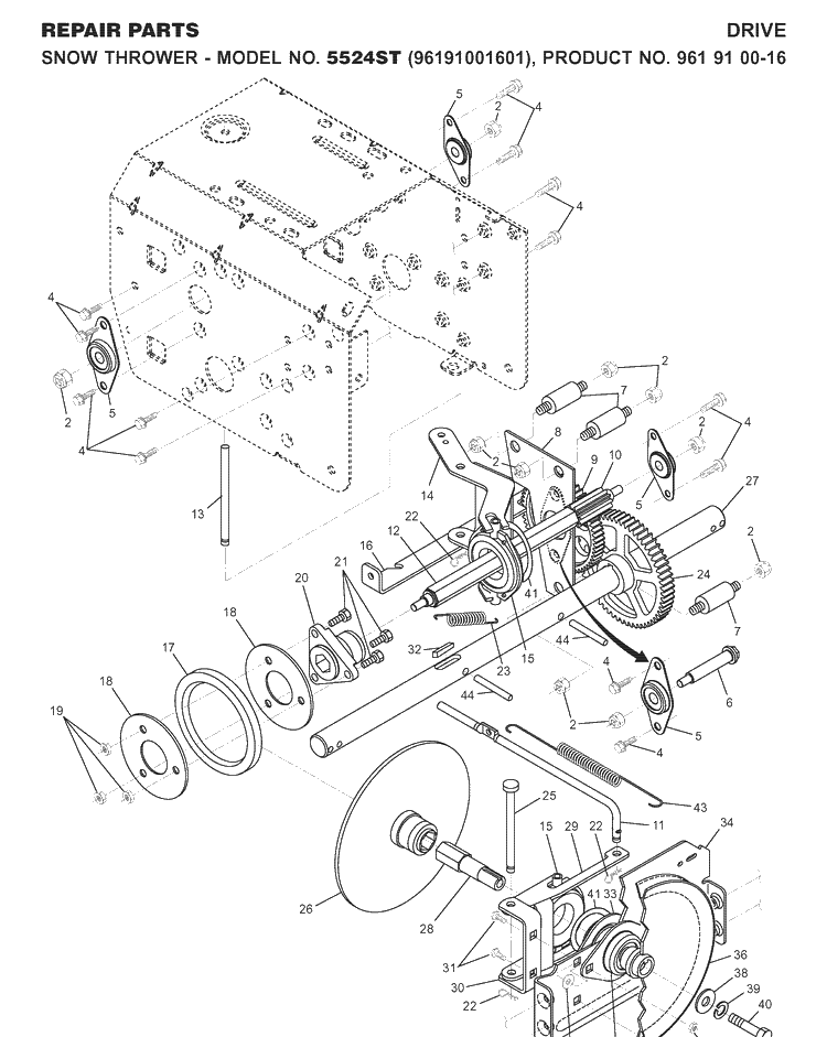 Drive 2 Diagram and Parts List for 5524ST (96191001601)(2007-10) Husqvarna Snow Blower
