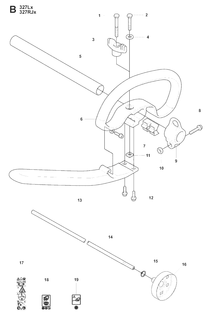 Shaft And Handle 2 Diagram and Parts List for 327LX 20080900001 - 20090100000 Husqvarna Trimmer