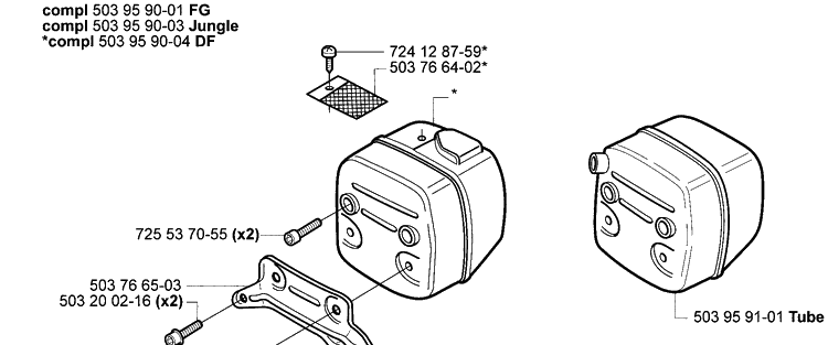 Muffler Diagram and Parts List for 385 2005-03 Husqvarna Chainsaw