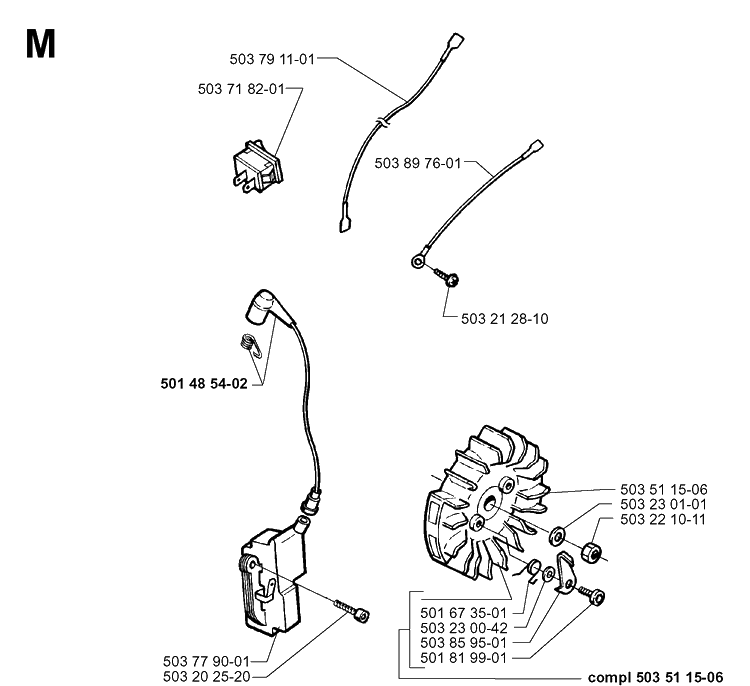 Electrical Diagram and Parts List for 365 19963500001-19974900000 Husqvarna Chainsaw