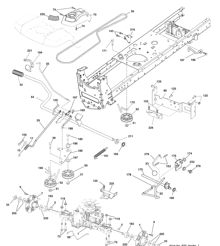 Drive Diagram and Parts List for GTH2648 (96043003002)(2008-02) Husqvarna Lawn Mower