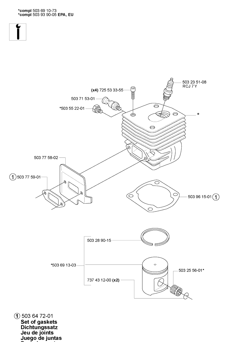 Piston/Cylinder Diagram and Parts List for 365EPA 2007-03 Husqvarna Chainsaw