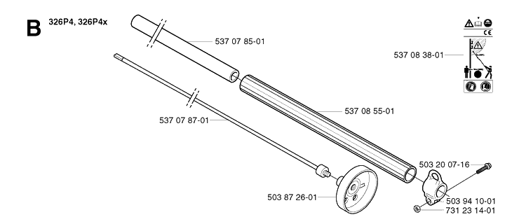 Shaft 3 Diagram and Parts List for 326P 20021800001-20042300000 Husqvarna Pole Saw