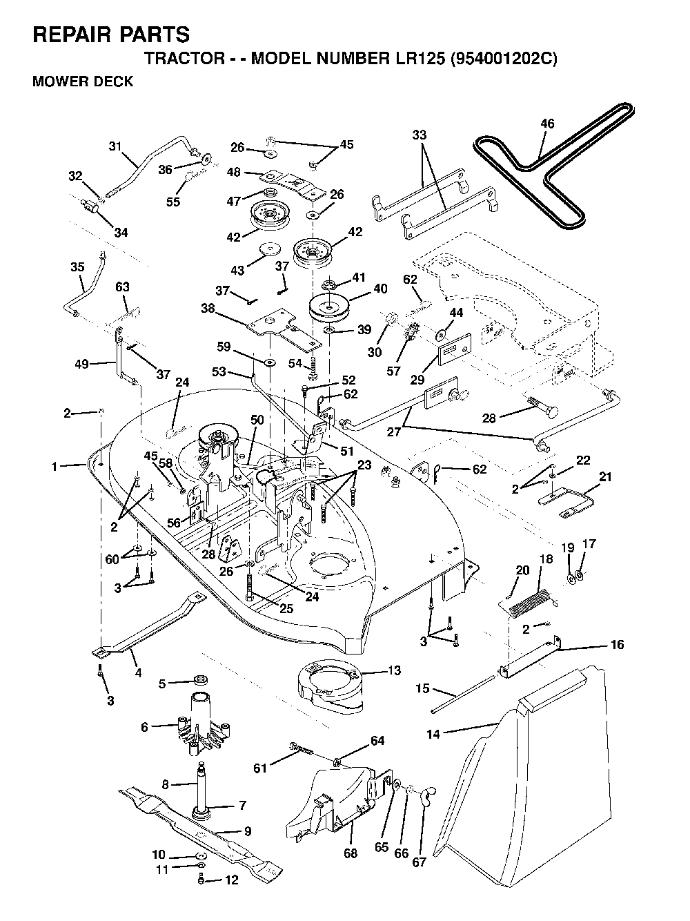 Mower Deck / Cutting Deck Diagram and Parts List for LR125 (954001202C)(1995-03) Husqvarna Lawn Tractor