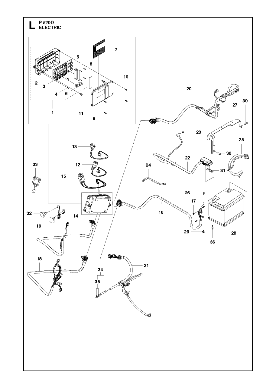 Electrical Diagram and Parts List for P520D 20120100001 - 20143999999 Husqvarna Lawn Tractor