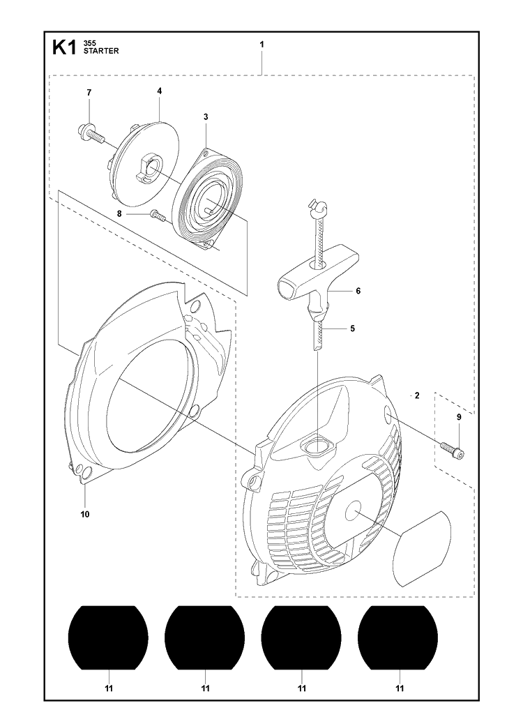 Starter 2 Diagram and Parts List for 355FX  Husqvarna Brush Cutter