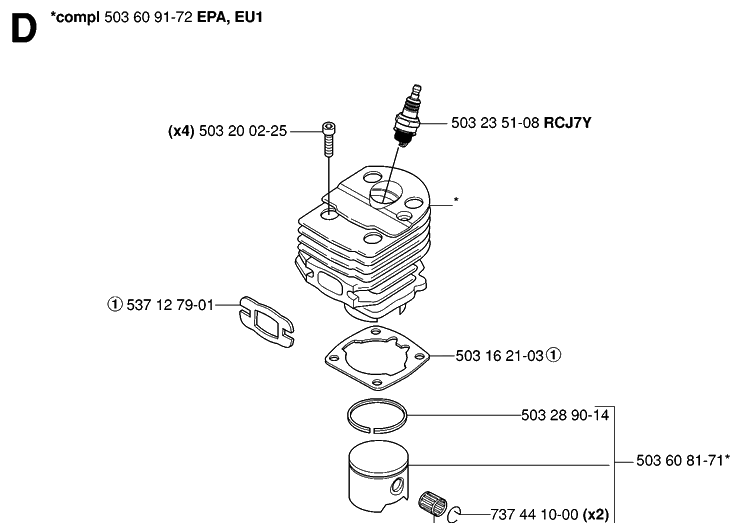 Cylinder Piston 2 Diagram and Parts List for 55 (RANCHER)(20060600001-20070500000) Husqvarna Chainsaw
