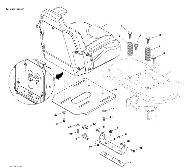 Seat Diagram and Parts List for TS348XD  Husqvarna Lawn Tractor
